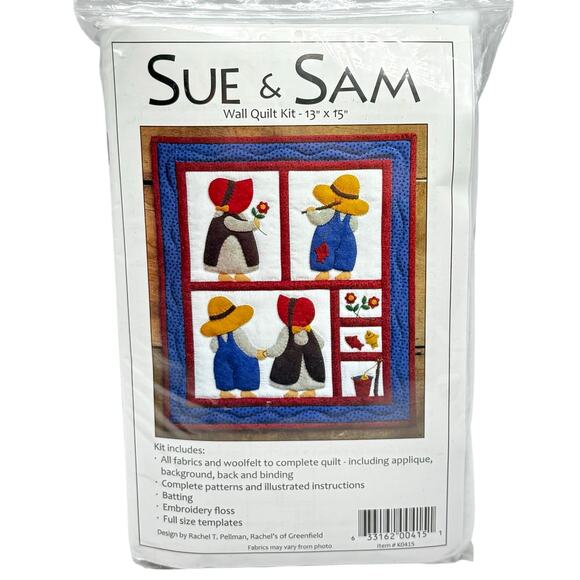 Wall Hanging Mini Quilt Kit with Fabric 13x15 Sunbonnet Sue Overall Sam Folk Art - Picture 1 of 4